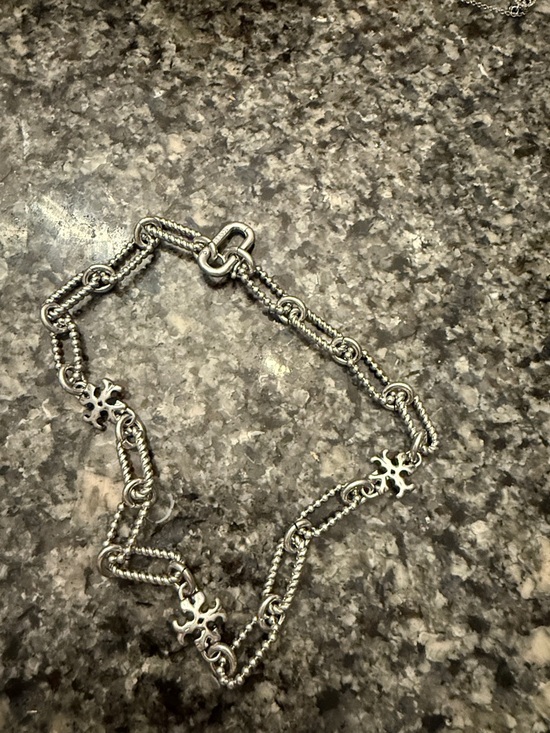 Tory Burch Jewelry - Tory Burch Silver Tone Chain Necklace with Logo Accents